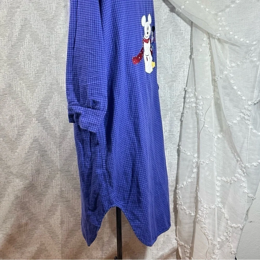 Vintage Disney Store mickey mouse and snowman blue plaid nightshirt size M - Picture 6 of 11